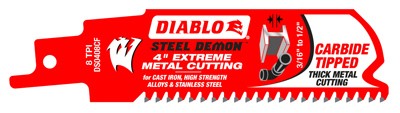 [DS0408CF] Diablo Steel Demon 4 in. Carbide Tipped Thick Metal Reciprocating Saw Blade 8 TPI 1 Pc