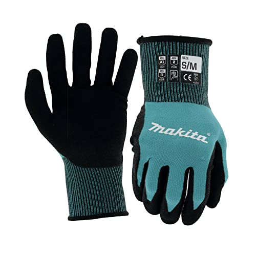 [T04117] Makita Cut Level 1 FitKnit Nitrile Coated Dipped Gloves - Small/Medium