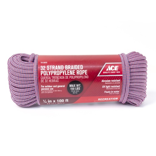 [7810955] Ace 1/4 in. D X 100 in. L Patriot - Red/White/Blue Diamond Braided Polypropylene Rope