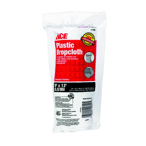 [11165] Ace Medium Weight Plastic Drop Cloth 9 Ft. W X 12 Ft. L X 0.5 Mil