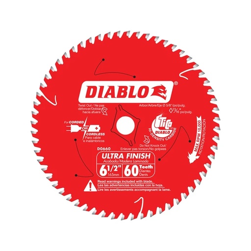 [2829679] Diablo 6-1/2 in. D X 5/8 in. S Ultra Finish TiCo Hi-Density Carbide Saw Blade 60 Teeth