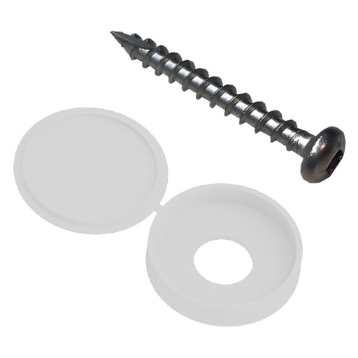 [73025526] 1-1/2 in. Length #8 External Square Round Stainless Steel Decorator Screws and Cover White (12-Pack)
