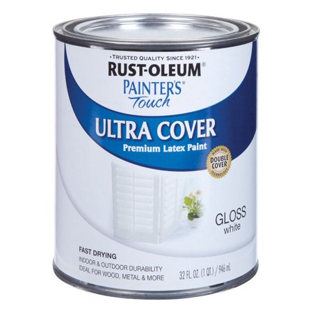 [1513845] Rust-Oleum Painters Touch Ultra Cover Gloss White Water-Based Paint Exterior and Interior 1 Qt
