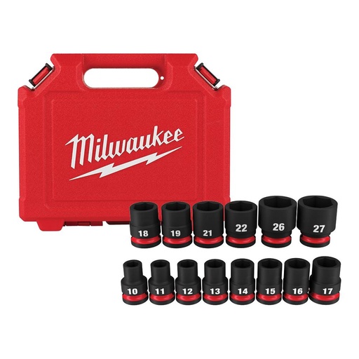 [2029323] Milwaukee SHOCKWAVE 1/2 in. Drive Metric 6 Point Impact Rated Shallow Socket Set 14 Pc