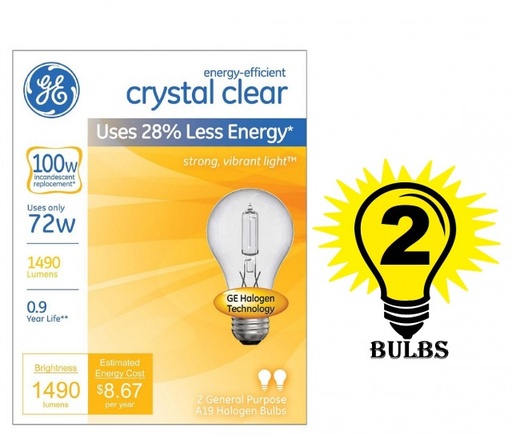 [3315397] GE Energy-efficient Crystal Clear 72 Watt A19 2-pack