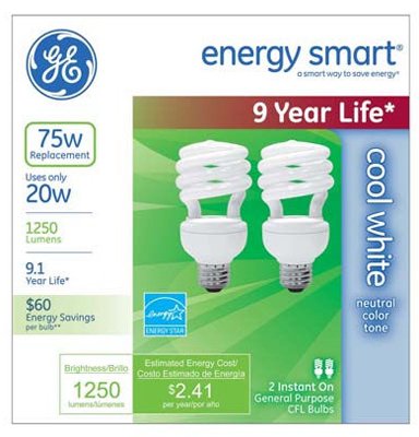 [3407061] GE 2Pk 20W Cw Cfl Bulb