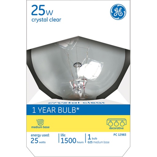 [35005] Light Bulb, CC-6 Filament, 3.12 in Dia X 4.5 in L Dimensions, 25 W, G25 Lamp