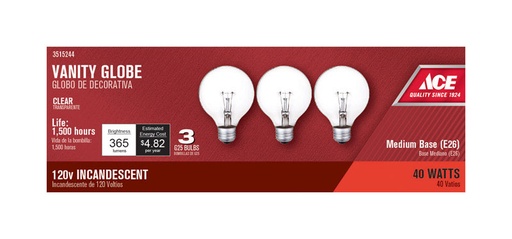 [3515244] BULB 40W G25 CLR ACE 3PK