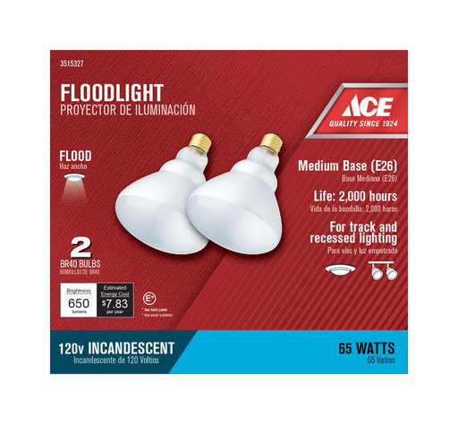[3515327] Ace 65 Watts BR40 Floodlight Incandescent Light Bulb Medium Base Frosted 2 Pk