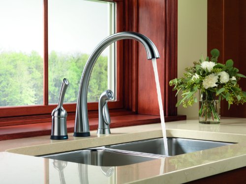 [4380T-AR-DST] Delta Faucet 4380T-AR-DST Pilar Single Handle Kitchen Faucet with Touch2O Technology and Spray, Arctic Stainless