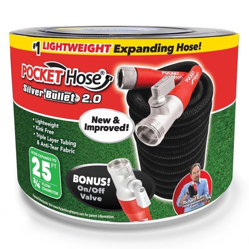 [6084031] Pocket Hose Silver Bullet 2.0 3/4 in. D X 25 Ft. L Medium Duty Expandable Flexible Garden Hose