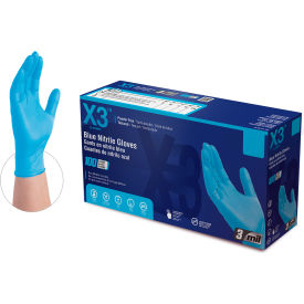 [6199699] Ammex X3 Industrial Nitrile Gloves, Powder-Free, 3-MIL, Navy Blue, Large