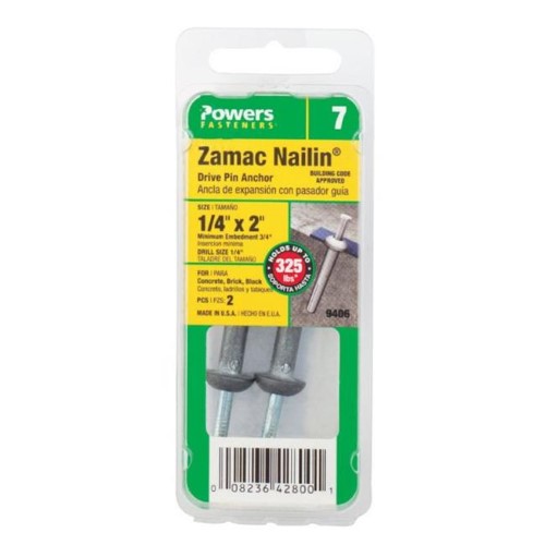 [9406] Hillman 1/4 in. Dia. X 2 in. L Zinc Round Head Hammer Drive Anchor 2 Pack