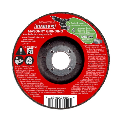 [DBD04025071C] Diablo 4 in. D X 5/8 in. Silicon Carbide Masonry Cut-Off Disc 1 Pc