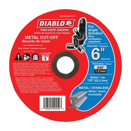 [DBD060045101F] Diablo 6 in. D X 7/8 in. Aluminum Oxide Metal Cut-Off Disc 1 Pk