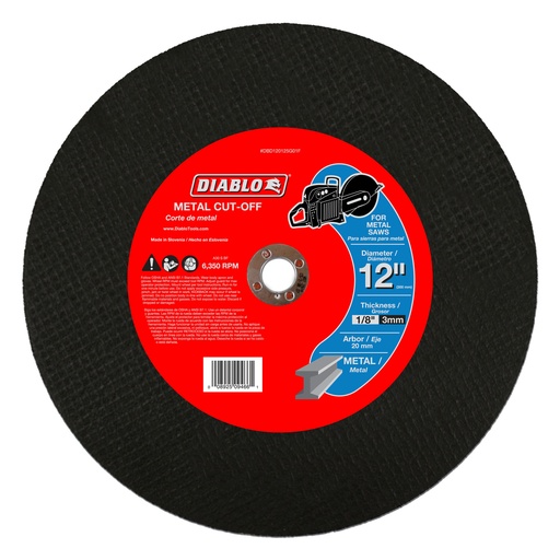 [DBD120125G01F] Diablo 12 in. D X 20 Mm Aluminum Oxide High Speed Metal Cut-Off Disc 1 Pk