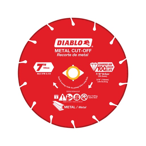 [DDD070DIA101F] Diablo 7 in. D X 7/8 in. Diamond Metal Cut-Off Wheel