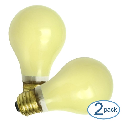 [S3939] Satco S3939 - 100 Watt A19 Incandescent; Yellow; 2000 Average Rated Hours; Medium Base; 130 Volts; 2/Pack
