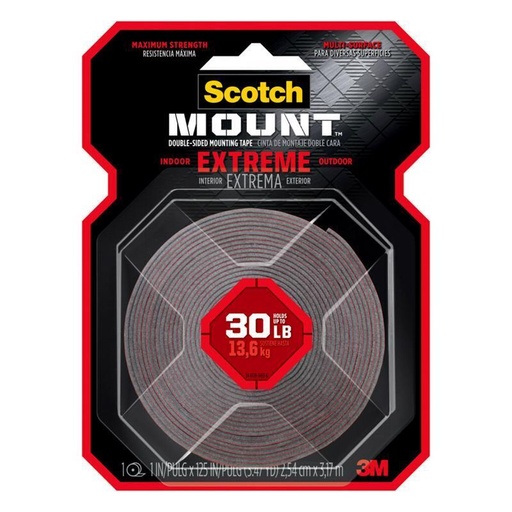 [1025261] 3M Scotch Mount Double Sided 1 in. W X 125 in. L Mounting Tape Black